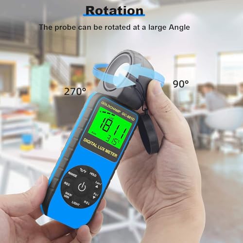 GOLDCHAMP Digital Light Meter, Luxmeter Illuminance Light Meter Measure Lights 0.01~400,000 Lux (0.01~40,000 FC) Foot Candles Luxmeter with 270º Rotated Sensor for Plants LED Lights Indoor Outdoor Light Tester - Image 2