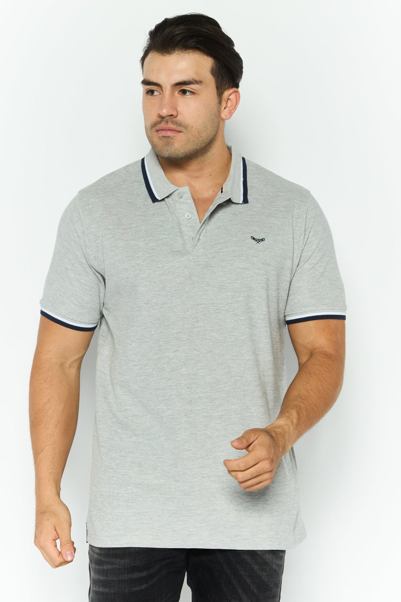 Threadbare Men Regular Fit Textured Short Sleeves Dorry Polo, Grey - Image 1