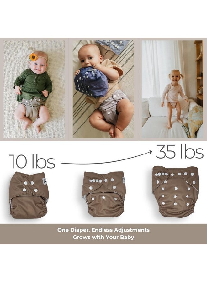 Nora's Nursery Nora's Nursery Cloth Diapers 7 Pack with 7 Inserts & 1 Wet Bag - Waterproof Cover, Washable, Reusable & One Size Adjustable Pocket Diapers for Newborns and Toddlers - Down to Earth  - Image 3