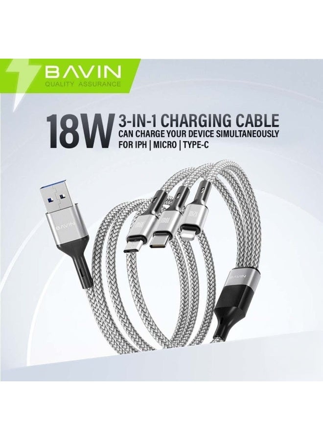 Bavin 3 in 1 Data Cable Fast Charging 3A Nylon Braided Wire Data Transfer Speed ​​Up to 480Mbps Compatible with Type C, Micro and iPhone - Image 2