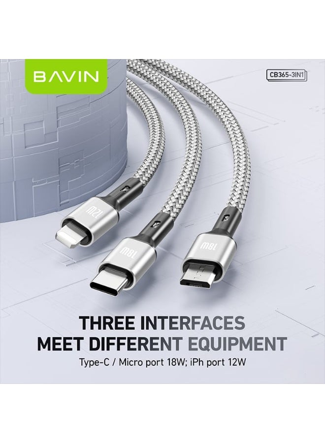 Bavin 3 in 1 Data Cable Fast Charging 3A Nylon Braided Wire Data Transfer Speed ​​Up to 480Mbps Compatible with Type C, Micro and iPhone - Image 3