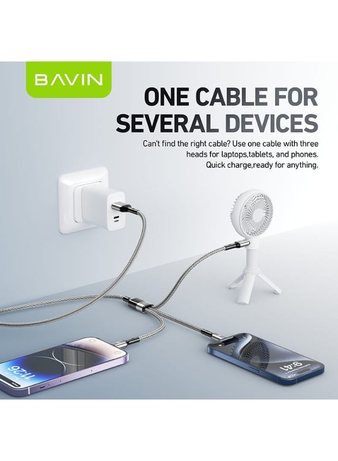 Bavin 3 in 1 Data Cable Fast Charging 3A Nylon Braided Wire Data Transfer Speed ​​Up to 480Mbps Compatible with Type C, Micro and iPhone - Image 4