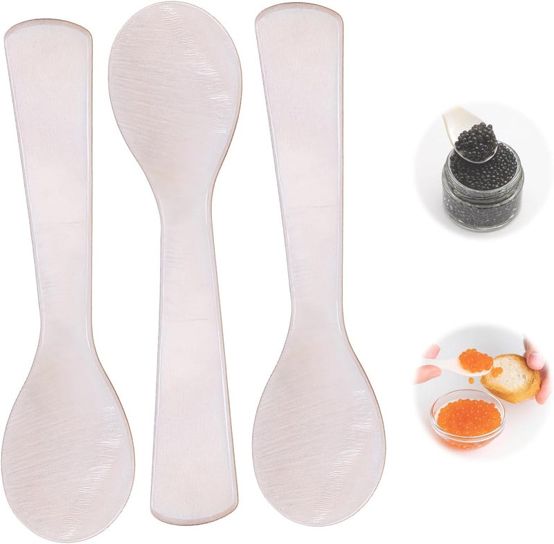 Bolsdoic Caviar Spoons, Mother of Pearl Caviar Spoon Set of 3 with Hand Craft W Round Handle for Egg, Ice Cream, Coffee, Restaurant Serving (3.5'') - Image 1