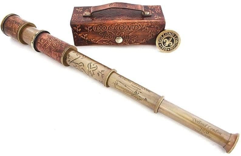 Wooden Telescope with Leather Box for Hiking Traveling Nautical Gift Antique Telescope Functional Showpiece Telescope Antique Style Brass Telescope by Royal Enterprises Nautical - Image 3