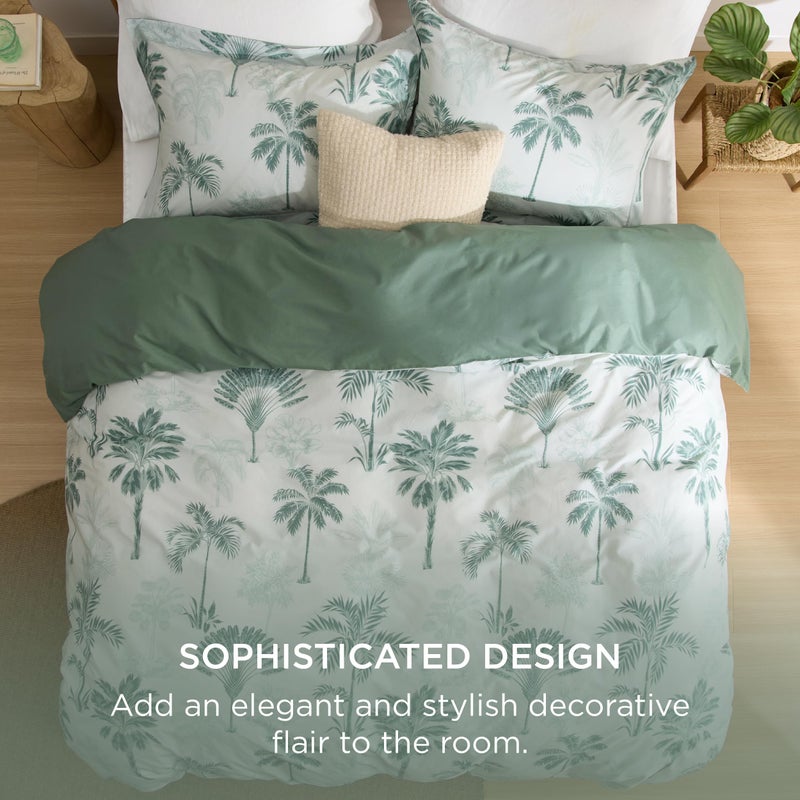 Bedsure 100% Cotton Reversible Floral Queen 3 Pcs Duvet Cover Set with Zipper Closure, Soft & Breathable Green Palm Trees, Includes 1 Duvet Cover (230 cm x 230 cm) with 2 Pillow Shams (50 cm x 66 cm) - Image 3