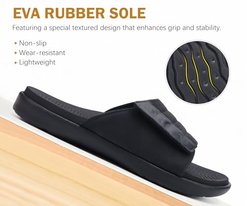 ONCAI Mens Sandals Adjustable Straps Orthotic Plantar Fasciitis Open Toe Athletic Sport Slides with Soft Comfy Arch Support Footbed Black Size 8 - Image 5