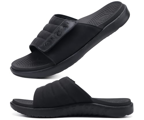 ONCAI Mens Sandals Adjustable Straps Orthotic Plantar Fasciitis Open Toe Athletic Sport Slides with Soft Comfy Arch Support Footbed Black Size 8 - Image 1