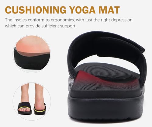 ONCAI Mens Sandals Adjustable Straps Orthotic Plantar Fasciitis Open Toe Athletic Sport Slides with Soft Comfy Arch Support Footbed Black Size 8 - Image 4