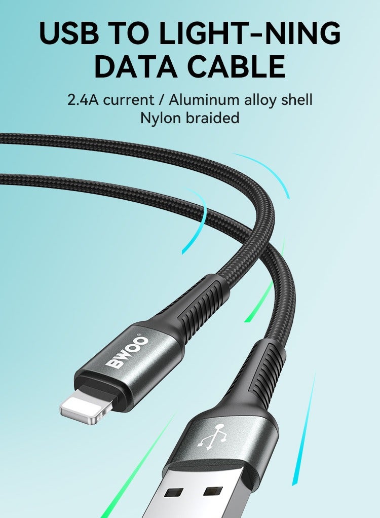 بوو كابل بيانات USB-A إلى Lightning للشحن السريع بطول 1 متر، أسود - Image 4
