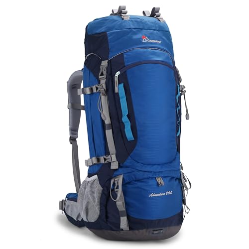 MOUNTAINTOP 80L Internal Frame Backpack for Man & Women Backpacking Hiking Backpack with Rain Cover,Blue - Image 1