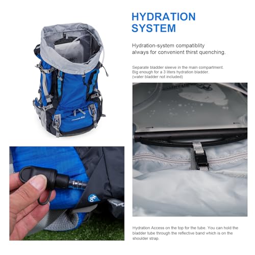 MOUNTAINTOP 80L Internal Frame Backpack for Man & Women Backpacking Hiking Backpack with Rain Cover,Blue - Image 4