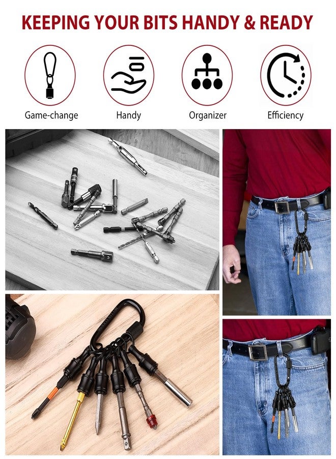 كاترك حامل لقمة مفك براغي أسود من Katerk، سلسلة مفاتيح، 6 قطع، مشبك لقمة مفك براغي محمول بساق سداسية 1/4 بوصة لمفك الصدمات، تمديد لقمة المثقاب المرن مع مفك براغي مع حلقة تثبيت، محول برغي المثقاب سريع الفك - Image 3