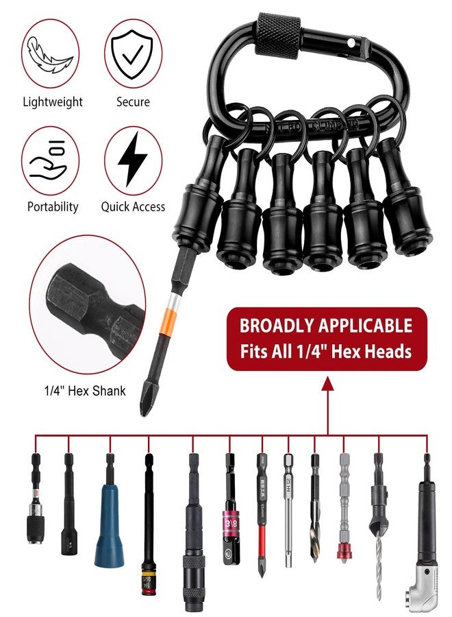 كاترك حامل لقمة مفك براغي أسود من Katerk، سلسلة مفاتيح، 6 قطع، مشبك لقمة مفك براغي محمول بساق سداسية 1/4 بوصة لمفك الصدمات، تمديد لقمة المثقاب المرن مع مفك براغي مع حلقة تثبيت، محول برغي المثقاب سريع الفك - Image 2