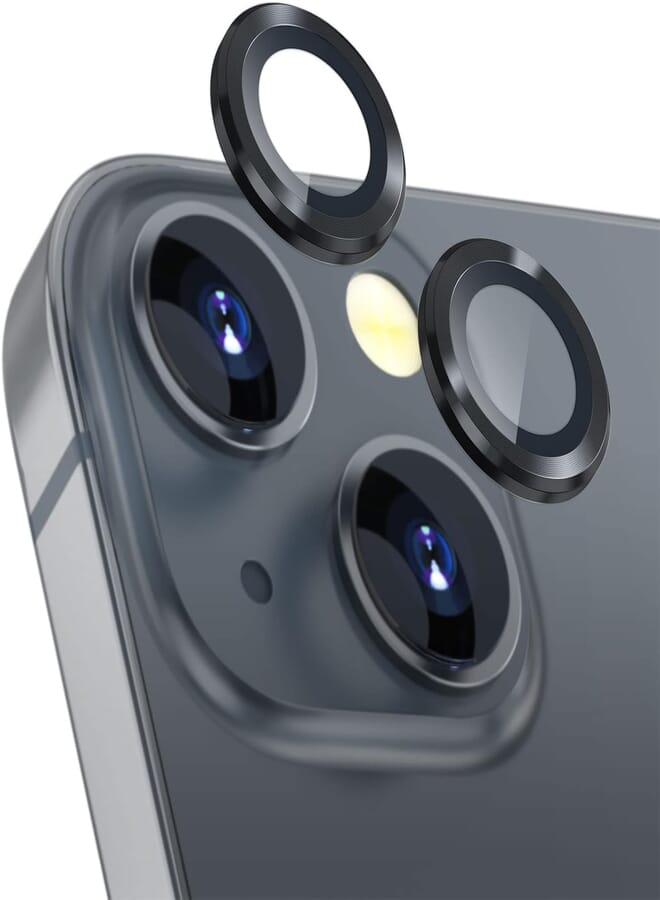 Next Next Store Camera Lens Protector, 9H Tempered Glass Metal Camera Ring Scratch Resistant [HD Clear] [Corrosion Resistant] Shockproof Compatible with iPhone 14/14Plus (Black)