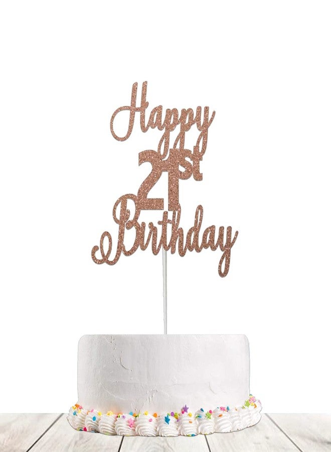 Festiko®Glitter Rose Gold Happy 21st Birthday (2 pcs) -Decoration for Birthday/Anniversary Party Supplies Combo (Banner&Cake Topper) - Image 3