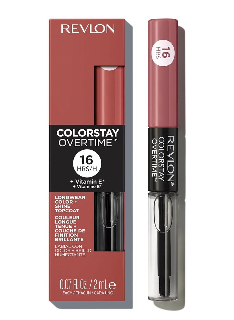 ريفلون أحمر شفاه سائل ColorStay Overtime مع لمعة شفاه شفافة، هدايا مكياج للنساء، مع فيتامين E، 0.07 أونصة - Image 1