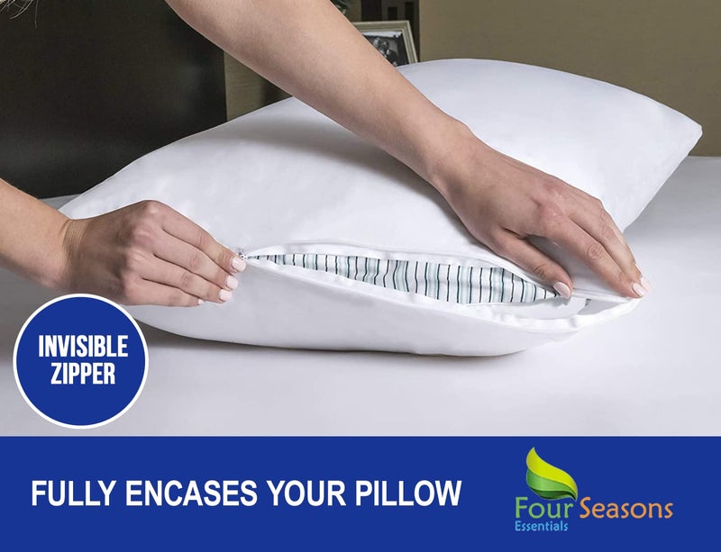 Four Seasons Essentials Euro Size Pillow Protectors (Set of 2) - European Square 26x26 Pillow Covers Waterproof Hypoallergenic Dust Proof Zippered Encasement - Image 3