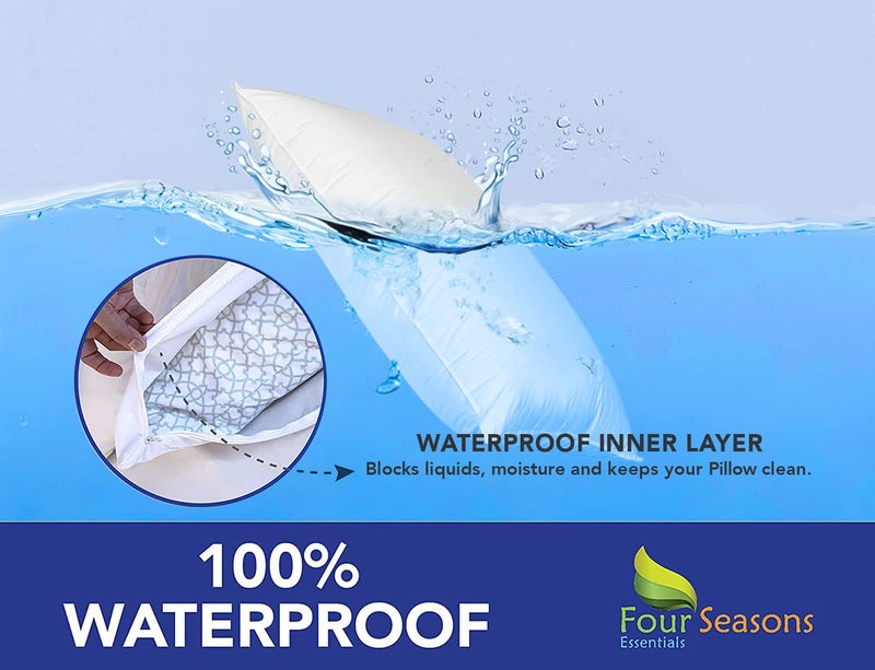 Four Seasons Essentials Euro Size Pillow Protectors (Set of 2) - European Square 26x26 Pillow Covers Waterproof Hypoallergenic Dust Proof Zippered Encasement - Image 5