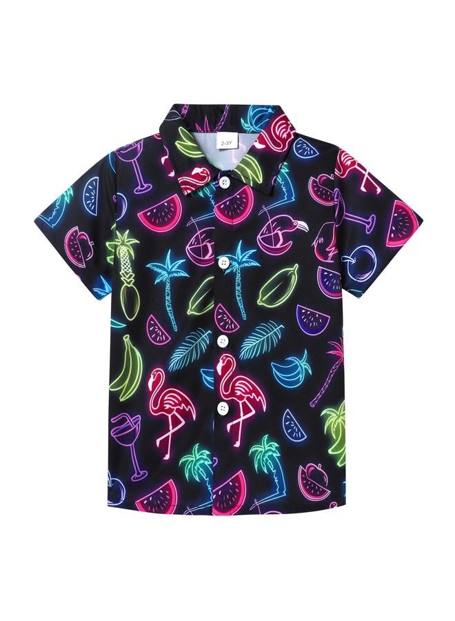 YALLET Boys Hawaiian Shirt Cool Summer Hawaii Shirts Casual Short Sleeve Button Down Aloha Beach Tee Tops 2-10 Years, Black, 9-10 Years - Image 1