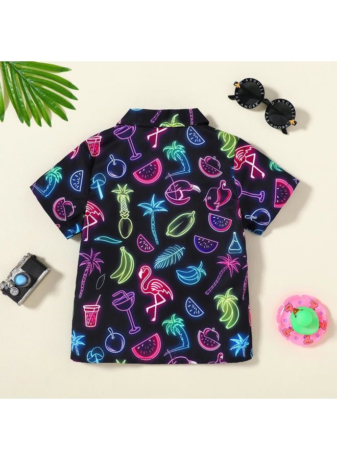 YALLET Boys Hawaiian Shirt Cool Summer Hawaii Shirts Casual Short Sleeve Button Down Aloha Beach Tee Tops 2-10 Years, Black, 9-10 Years - Image 2