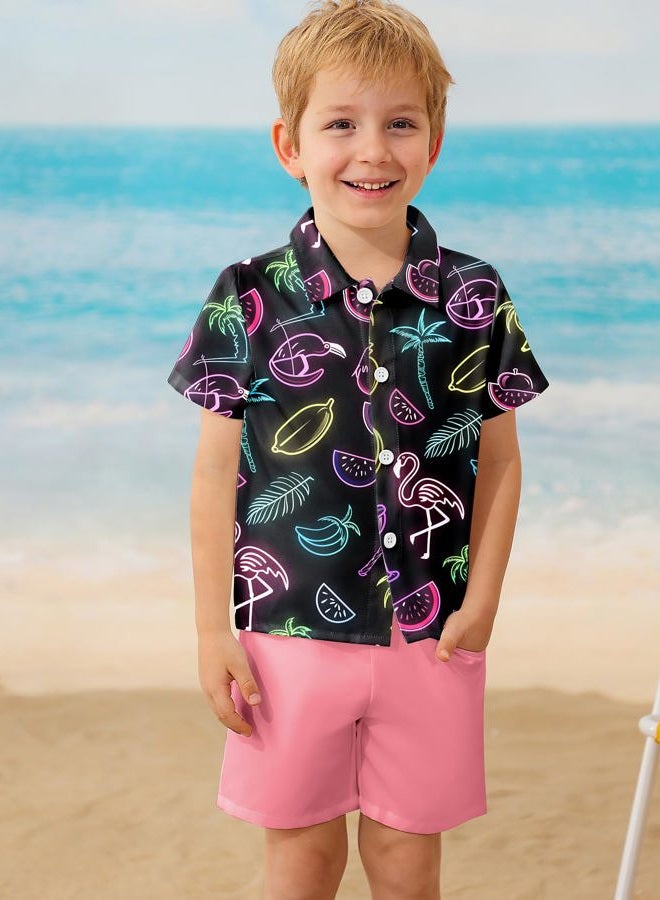 YALLET Boys Hawaiian Shirt Cool Summer Hawaii Shirts Casual Short Sleeve Button Down Aloha Beach Tee Tops 2-10 Years, Black, 9-10 Years - Image 4