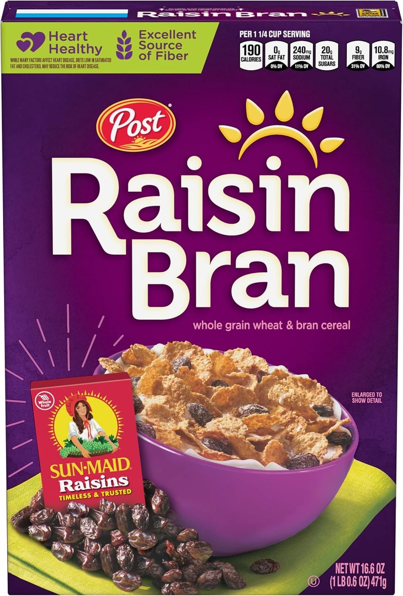 Post Raisin Bran® Whole Grain Wheat & Bran Breakfast Cereal with Sun-Maid Raisins, 16.6 Ounce - Image 1