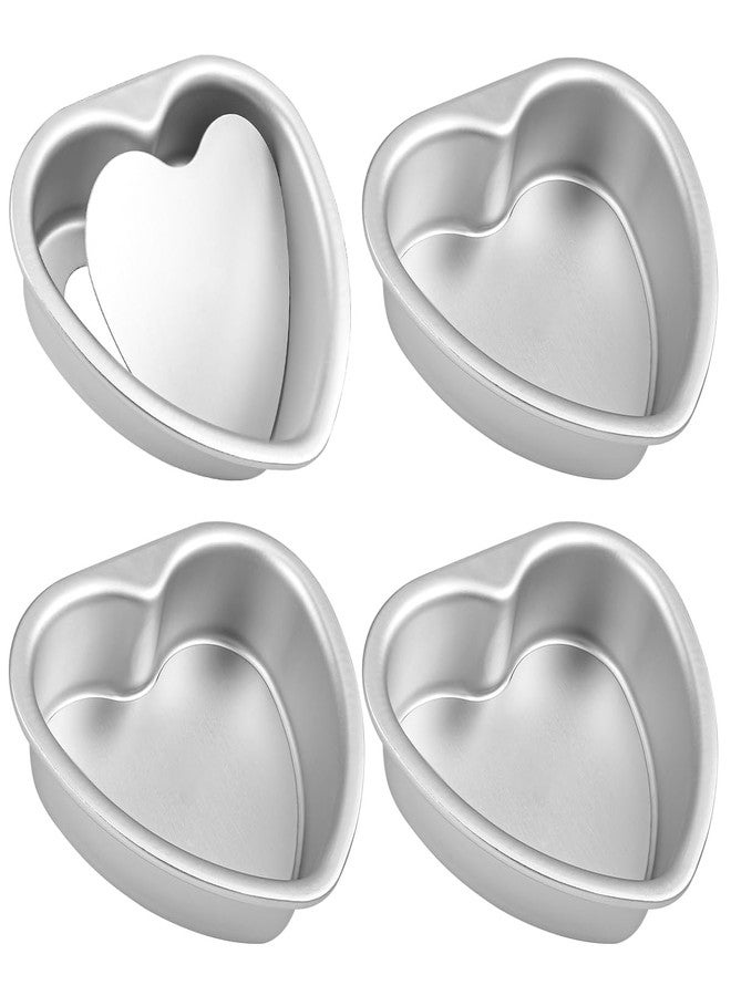 DOERDO DD DOERDO 4Pcs Heart Shaped Cake Pans 4inch Non-Stick Cake Mold Aluminum Pans With Removable Bottom for Anniversary, Birthday, Valentine'S Day, 4.1x4.3x1.4 Inch - Image 1