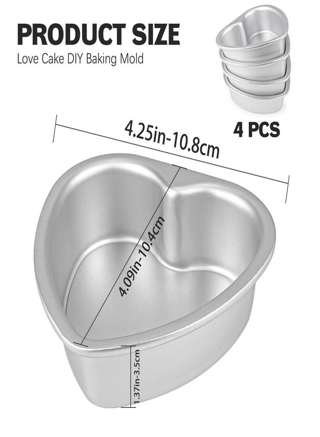 DOERDO DD DOERDO 4Pcs Heart Shaped Cake Pans 4inch Non-Stick Cake Mold Aluminum Pans With Removable Bottom for Anniversary, Birthday, Valentine'S Day, 4.1x4.3x1.4 Inch - Image 2