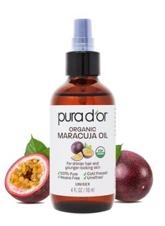 Pura d'or PURA D'OR 4 Oz Organic Maracuja Oil - Passion Fruit Seed Oil - 100% Pure USDA Certified Premium Grade Cold Pressed Body Oil For Hair, Skin & Face - Hydrating Therapy  - Image 1