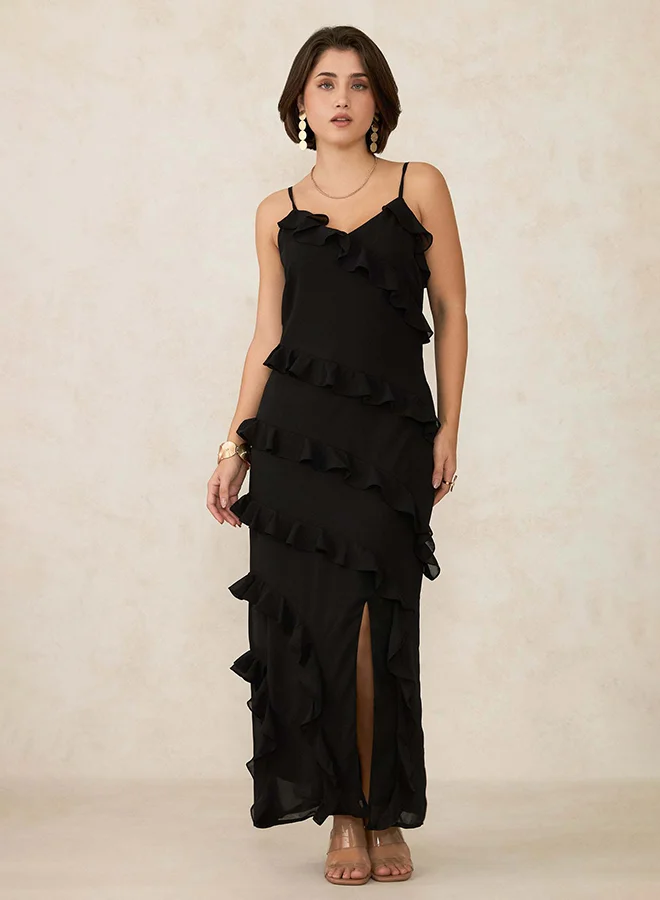 Virgio VIRGIO Georgette Ruffle Slit Maxi Dress
