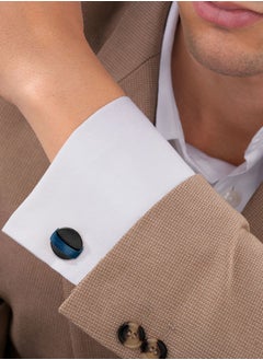 CERRUTI 1881 Genovese Black and Blue Forged Carbon Trendy Cufflinks for Men  - Image 4