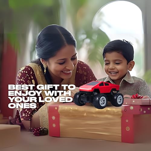 Popsugar Off Roader Rechargeable Remote Control Car | RC Car Monster Truck | 4 Headlight Modes | Lithium Battery | C-Type Charging | 2.4GHz Remote Controller | Made in India, Red - Image 4