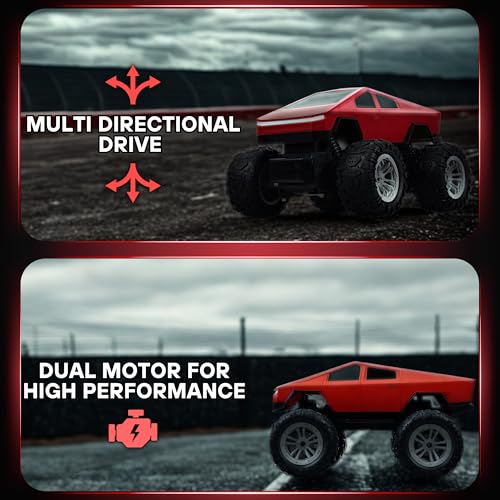 Popsugar Off Roader Rechargeable Remote Control Car | RC Car Monster Truck | 4 Headlight Modes | Lithium Battery | C-Type Charging | 2.4GHz Remote Controller | Made in India, Red - Image 2