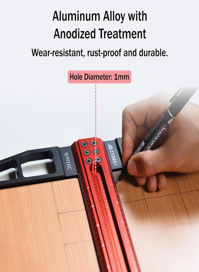 TYDEEY 12, 24, 31, 39 in Precision Ruler Square T-Shaped Woodworking Scriber Measuring Tool, Aluminum Alloy Architect Ruler for Carpenter Work, T Type Wood Layout and Measuring Tools (39 Inch) - Image 4