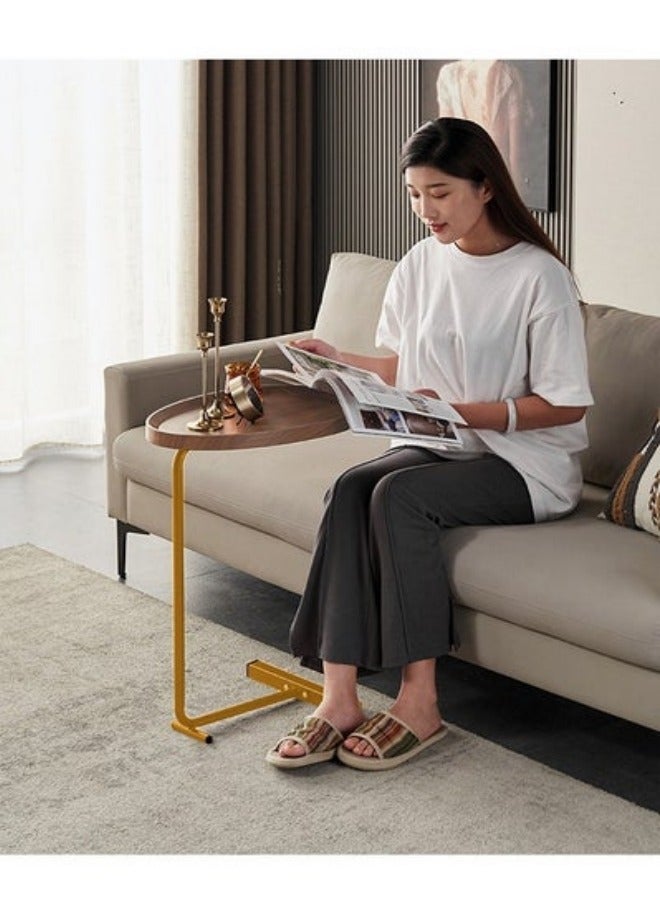 MIXDE C-Shaped Side Table, Coffee Table, End Table Under Sofa Living Room Table Snack Laptop Holder Stable Metal Frame for Bedroom Office Sofa Bed Side Table, Easy to assemble (White&Wood) - Image 3
