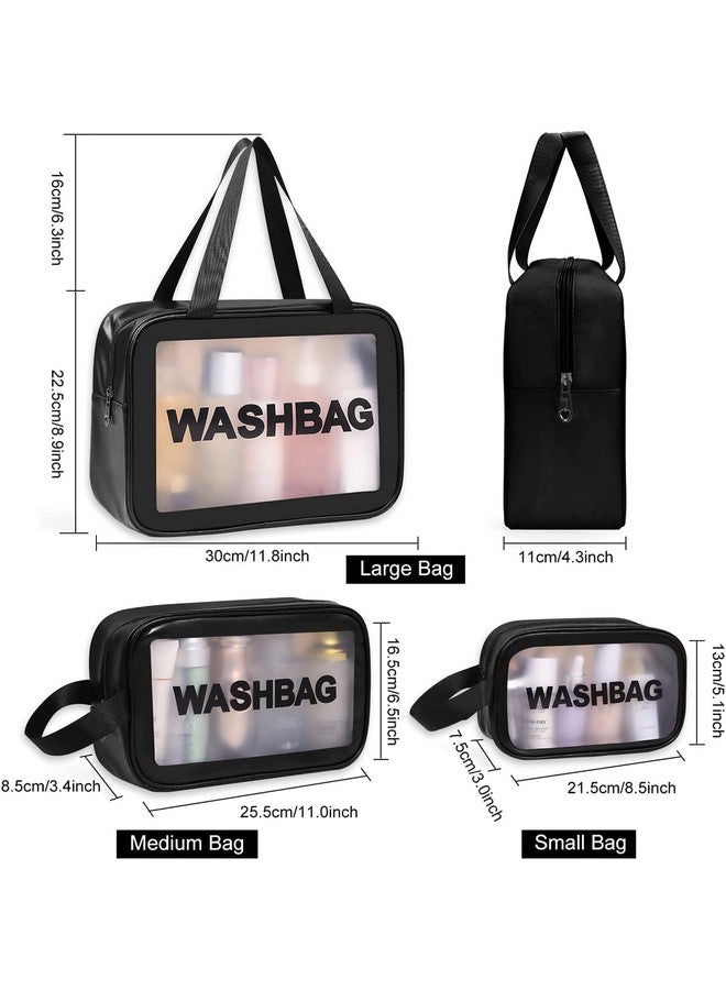 G-KARUNA G Karuna Travel Toiletry Bags for Men and Women, Accessories Wash Bag Pouch - Pack-3 Different Size Make Up Bags with Handle, Large Capacity Translucent Waterproof Travel Cosmetic Bag (Black) - Image 2