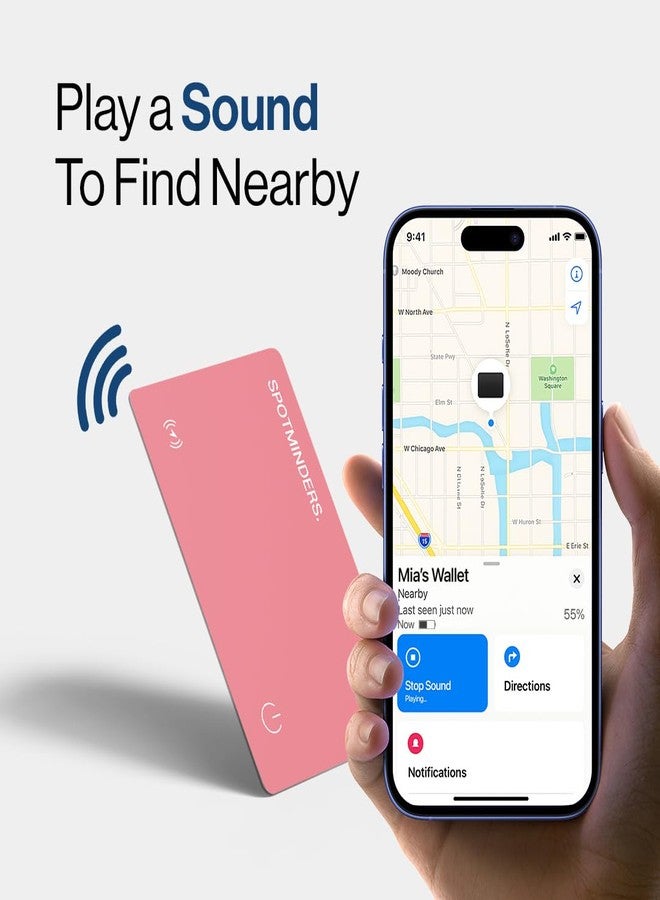 Spotminders. SPOTMINDERS Apple MFi Certified Wallet Tracker Pink - Works With Apple Find My Tracking Card for Wallet Card Rechargeable Tag IP68 Waterproof 0.07in Slim Iphone Item Finder Smartcard for Purse Luggage - Image 4