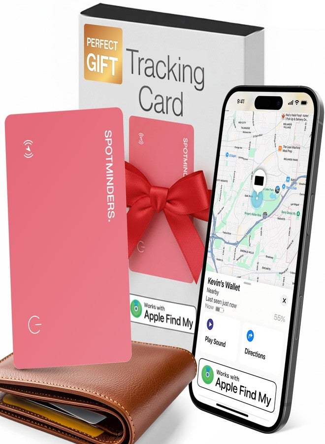 Spotminders. SPOTMINDERS Apple MFi Certified Wallet Tracker Pink - Works With Apple Find My Tracking Card for Wallet Card Rechargeable Tag IP68 Waterproof 0.07in Slim Iphone Item Finder Smartcard for Purse Luggage - Image 1