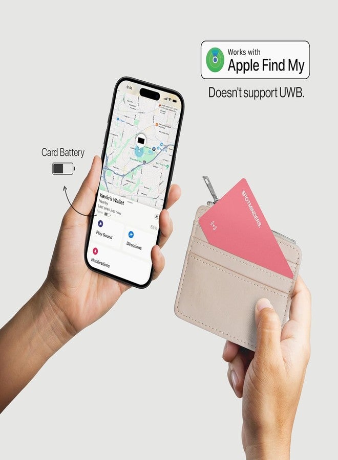 Spotminders. SPOTMINDERS Apple MFi Certified Wallet Tracker Pink - Works With Apple Find My Tracking Card for Wallet Card Rechargeable Tag IP68 Waterproof 0.07in Slim Iphone Item Finder Smartcard for Purse Luggage - Image 3