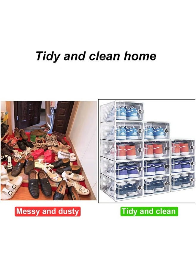 12 Pack Plastic Stackable Shoe Box Organizer, White - Image 3