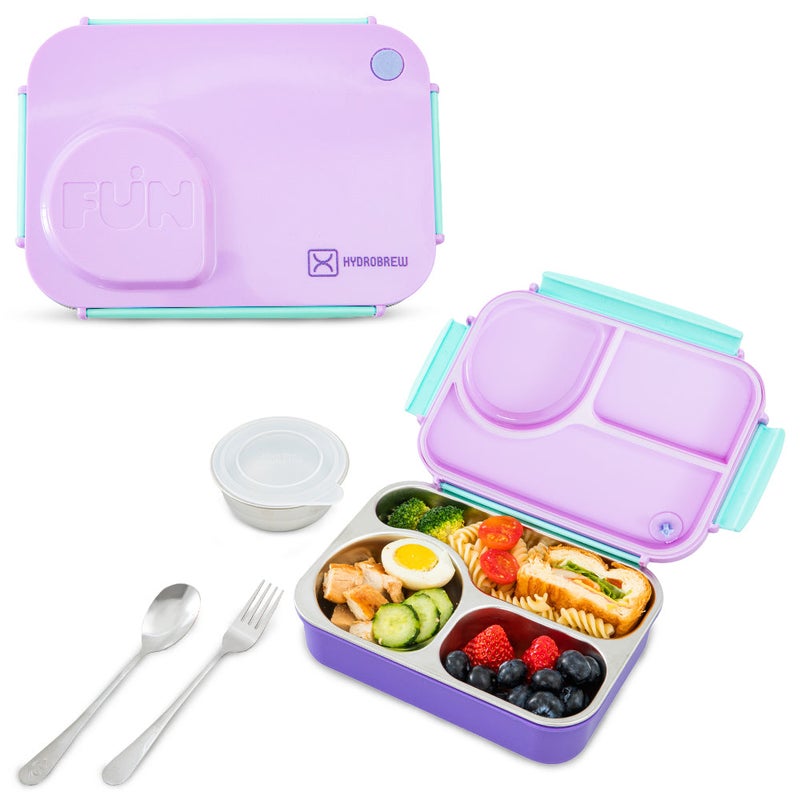Hydrobrew Steel Core Lunch Box 750ml + 150ml Food Jar w/ cutlery, Stainless Steel, Leakproof - BERRY CREAM - Image 1