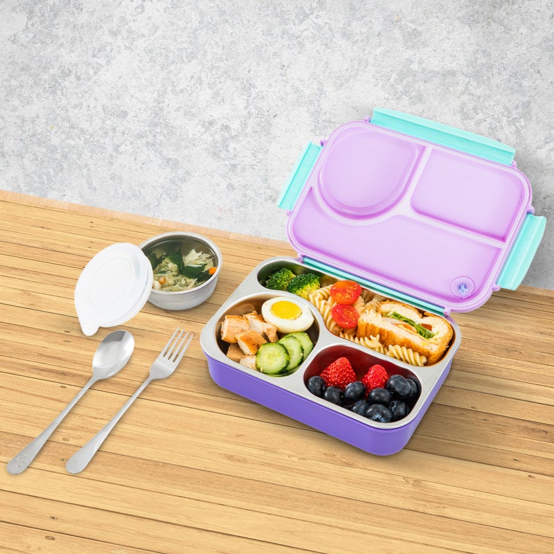 Hydrobrew Steel Core Lunch Box 750ml + 150ml Food Jar w/ cutlery, Stainless Steel, Leakproof - BERRY CREAM - Image 5