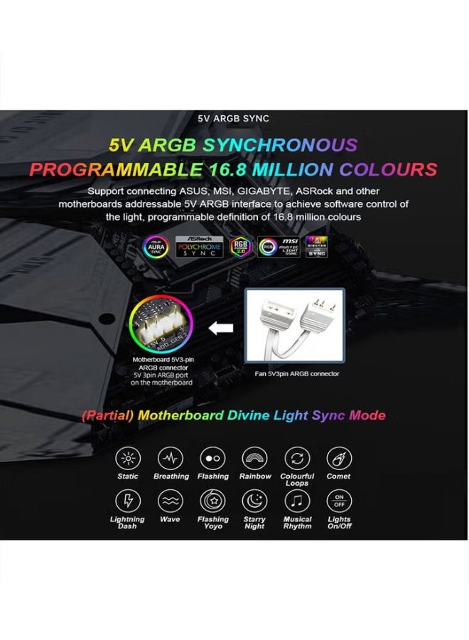 120mm PC Case Cooler Fan, ARGB 5V 3-Pin and 4-Pin PWM Silent Computer Fan, Infinite Space Lighting Effects - Image 4