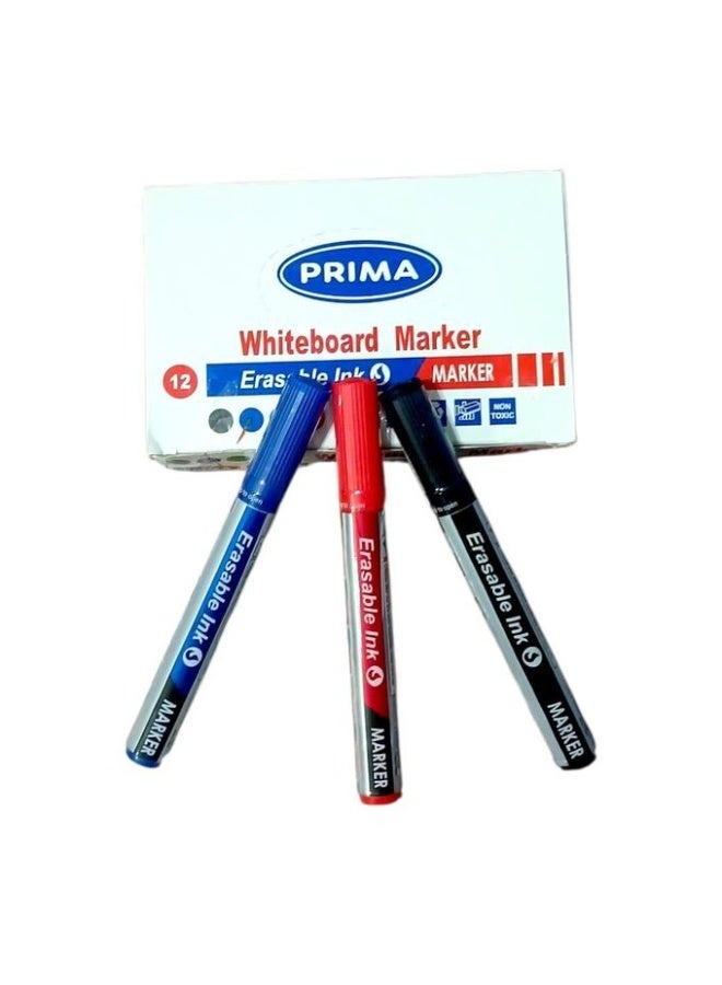 بريما مجموعة أقلام تحديد سبورة PRIMA – 12 قلم – حبر قابل للمسح – غير سام - Image 1