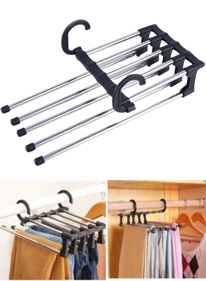 5 in 1 Pants Rack Hangers Space Saving Stainless Steel Steel Pack of 1 Hangers Trousers - Image 1