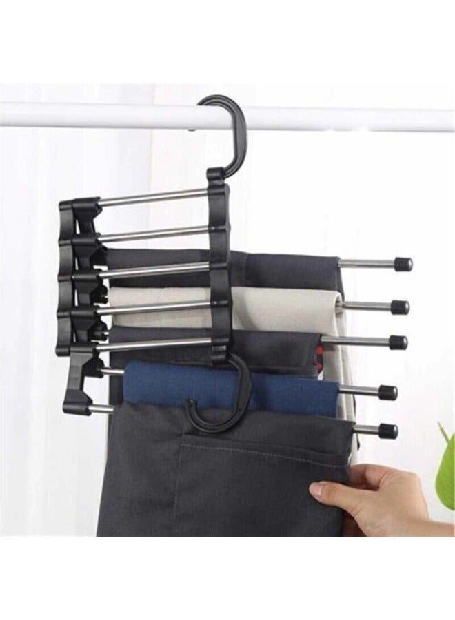 5 in 1 Pants Rack Hangers Space Saving Stainless Steel Steel Pack of 1 Hangers Trousers - Image 3