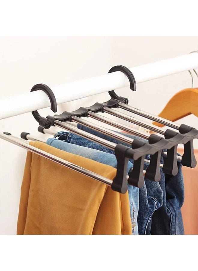 5 in 1 Pants Rack Hangers Space Saving Stainless Steel Steel Pack of 1 Hangers Trousers - Image 2