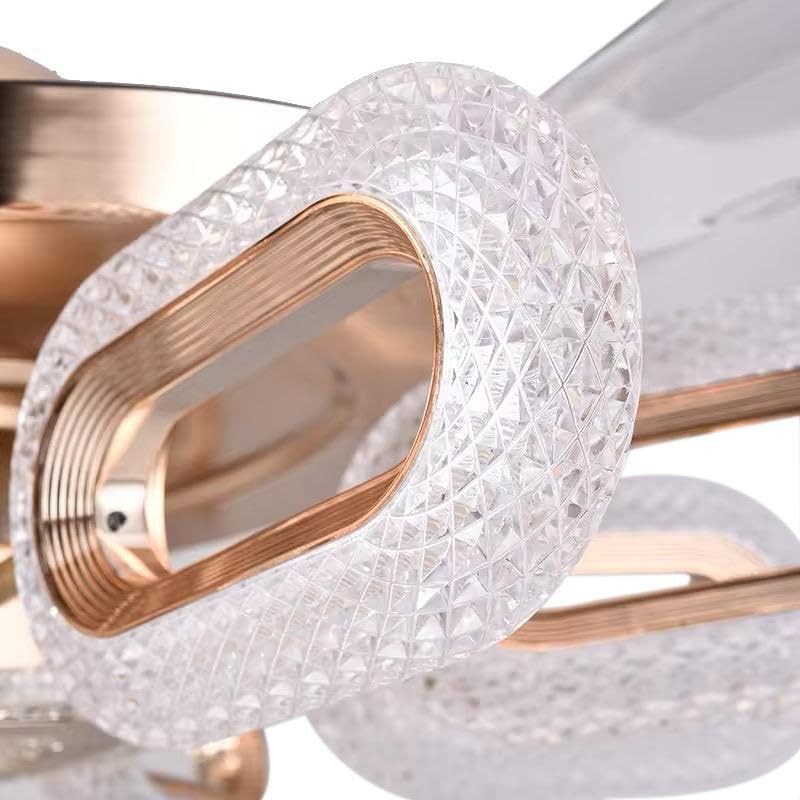 BLISSBELLS Modern LED Ceiling Fan with Crystal Light Gold Flower Design Retractable Blades Remote Control Dragonfly Wings Style Chandelier - Image 4