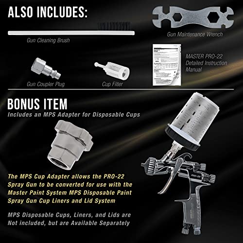 Master Airbrush مسدس رش الطلاء Master Elite عالي الأداء PRO-22 Series HVLP مع فوهة 1.2 مم ومقياس منظم ضغط الهواء - رشاش طلاء تفصيلي، إصلاحات بقع ولوحات، إطارات الأبواب - طلاءات أساسية للسيارات - Image 4