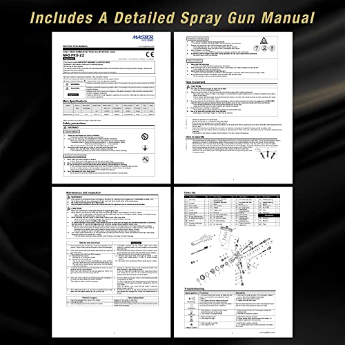 Master Airbrush مسدس رش الطلاء Master Elite عالي الأداء PRO-22 Series HVLP مع فوهة 1.2 مم ومقياس منظم ضغط الهواء - رشاش طلاء تفصيلي، إصلاحات بقع ولوحات، إطارات الأبواب - طلاءات أساسية للسيارات - Image 5